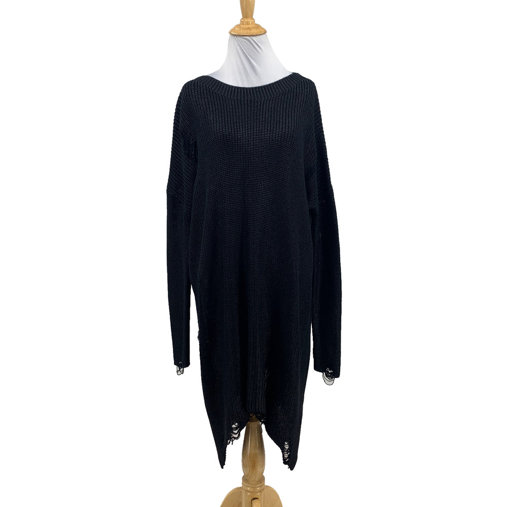 Killstar Sweater Womens M Medium Black Knitted Distressed Gothic Sharktail Hem
